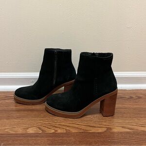 Black Ankle Boots with Brown Block Heel